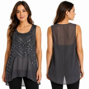 Studio Y XL Gray Sequin Sheer Sleeveless Tunic Top
